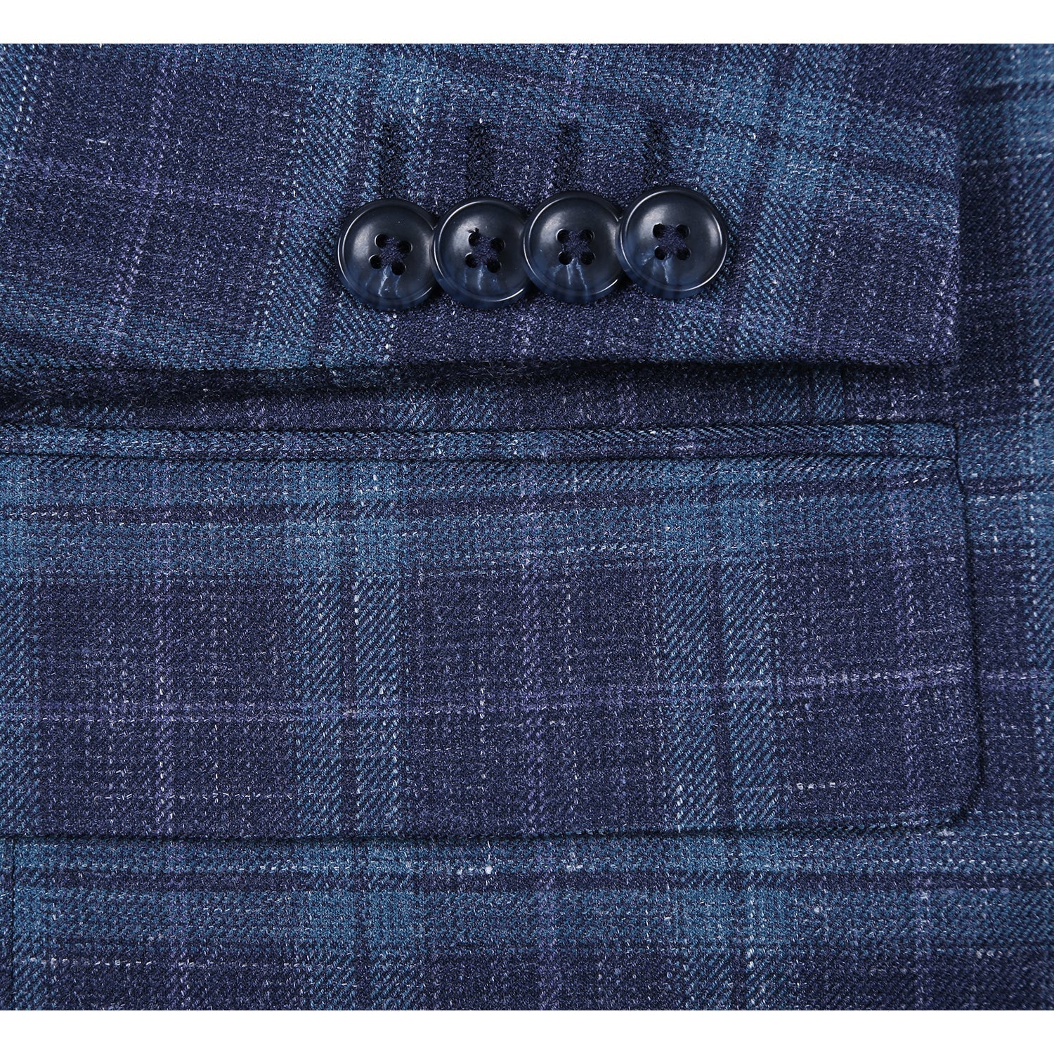 Wool and Linen Peak Lapel CLASSIC FIT Blazer in Navy Multi Plaid (Short, Regular, and Long Available) by Renoir