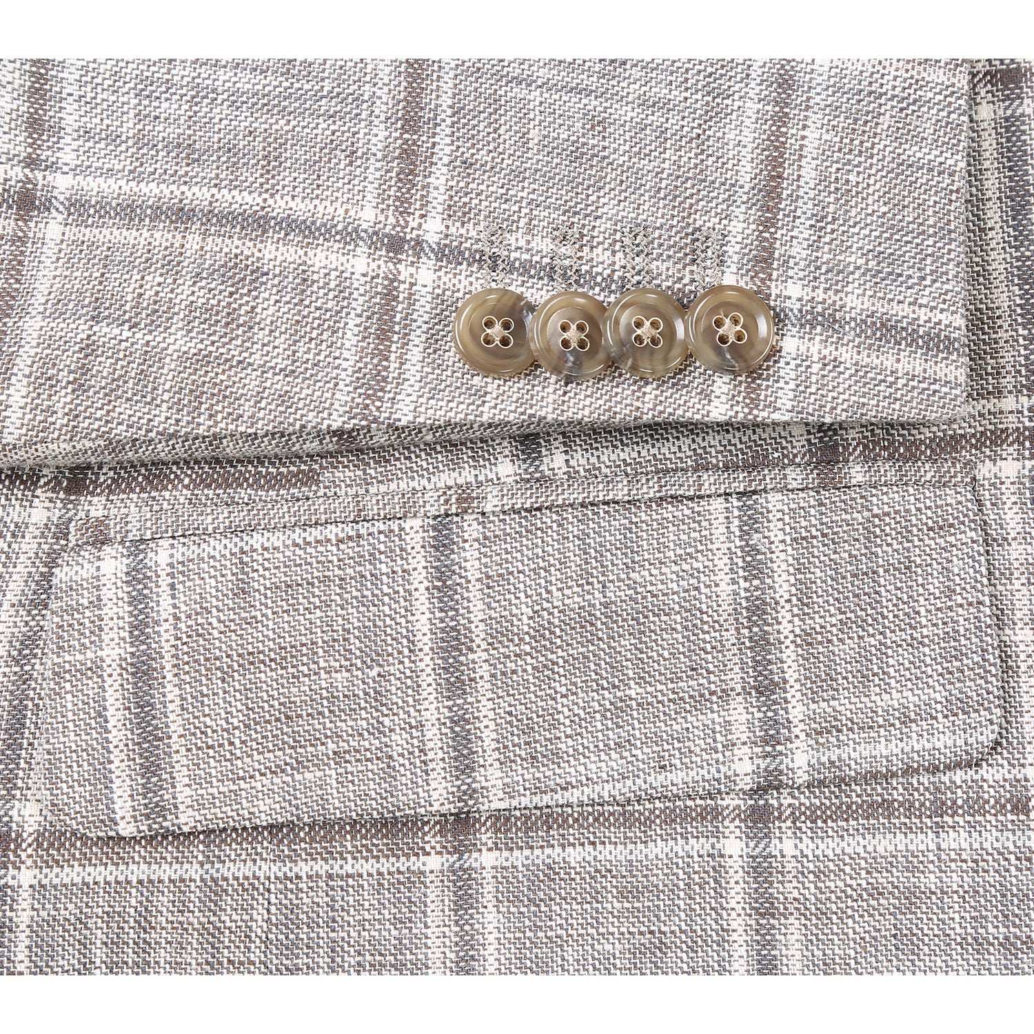 Single Breasted SLIM FIT Linen and Cotton Sport Coat in Khaki and Grey Plaid (Short, Regular, and Long Available) by Renoir