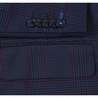 Stretch Performance Single Breasted SLIM FIT Suit in Blue with Burgundy Check (Regular and Long Available) by English Laundry