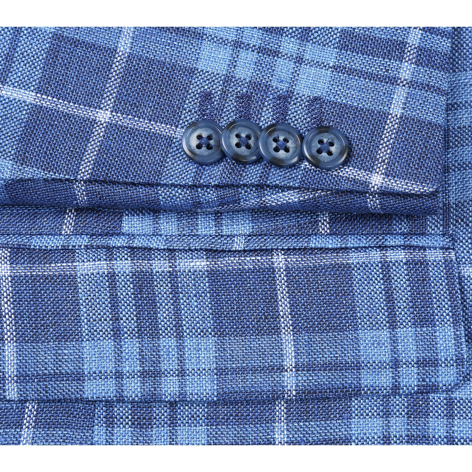 Single Breasted SLIM FIT Linen Sport Coat in Blue and Navy Plaid (Short, Regular, and Long Available) by Renoir
