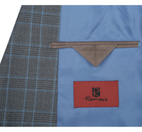 Stretch Performance 2-Button CLASSIC FIT Suit in Grey and Blue Check (Short, Regular, and Long Available) by Renoir