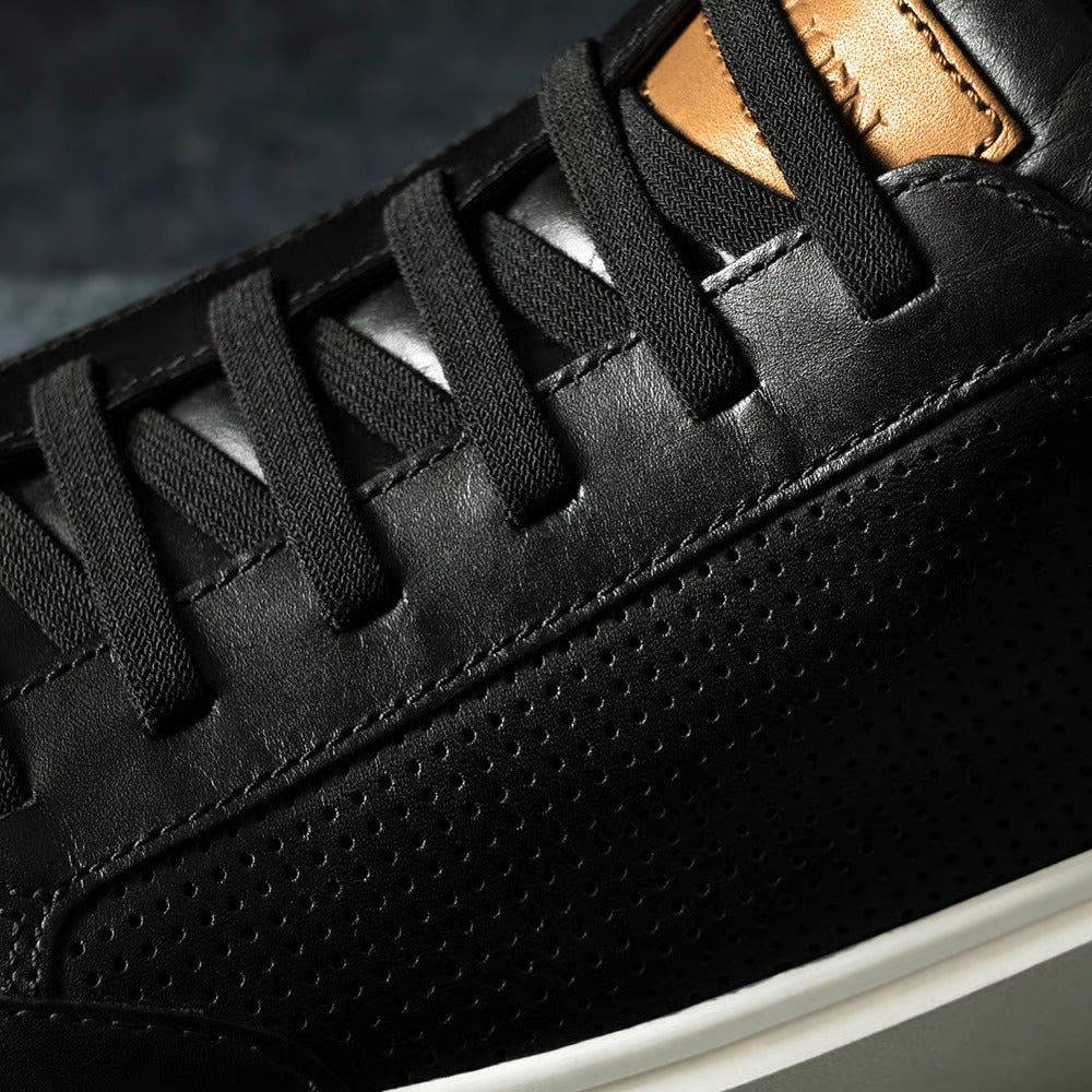 Oliver Slip-On Stretch-Lace Sneaker in Black Leather by Allen Edmonds