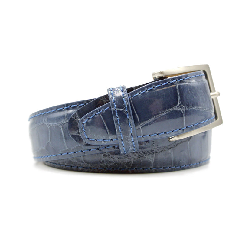 High Shine Alligator Belt in Denim Blue by Zelli Italia