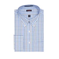 'Cole' Sky, Navy, and Tan Plaid Long Sleeve Beyond Non-Iron® Cotton Sport Shirt by Batton
