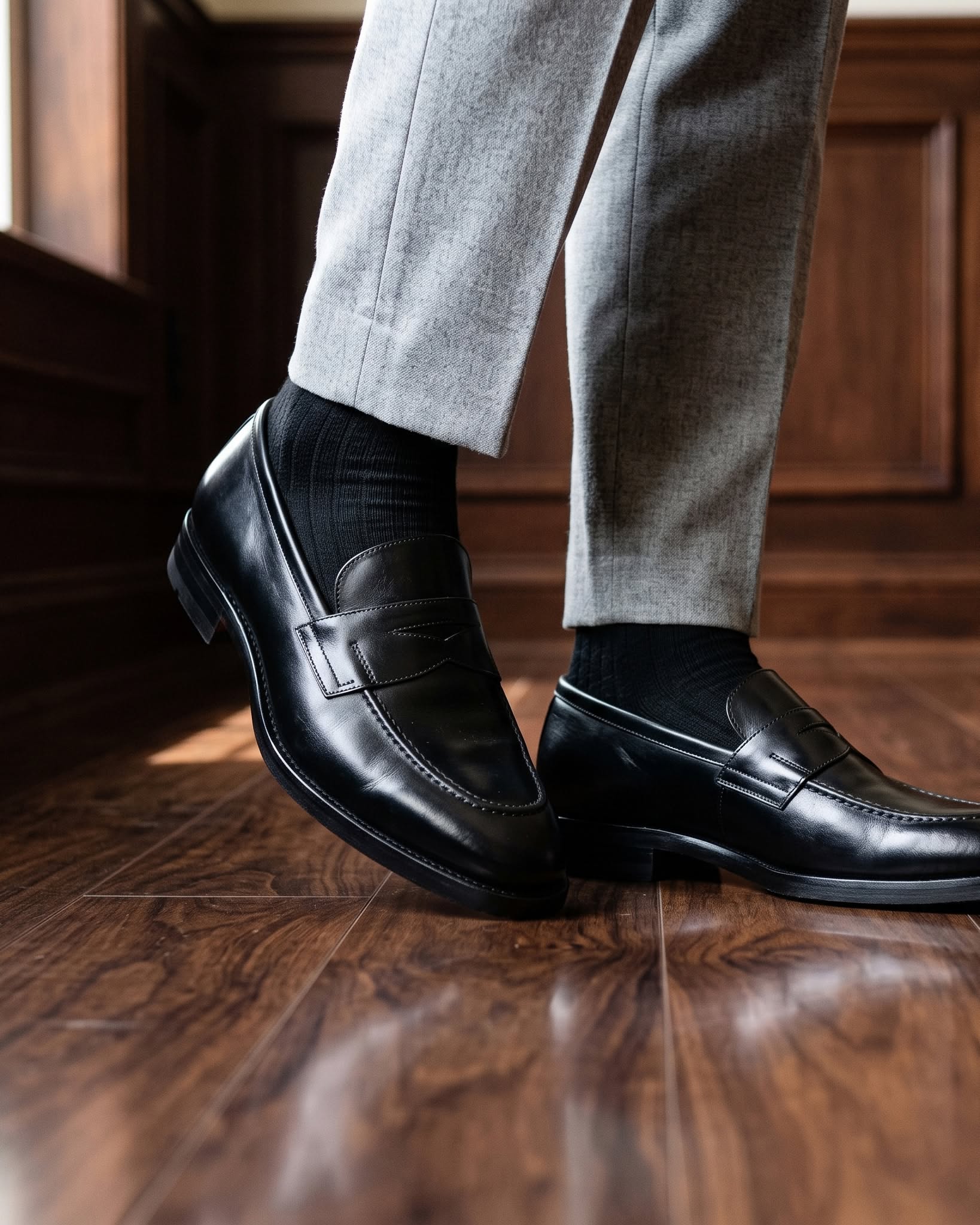 Roma Hand Burnished Calfskin Penny Loafer in Black by Zelli Italia