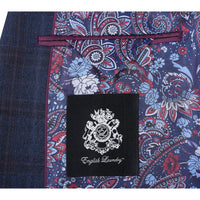 Wool Stretch Single Breasted SLIM FIT Suit in Dark Blue and Burgundy Check (Short, Regular, and Long Available) by English Laundry