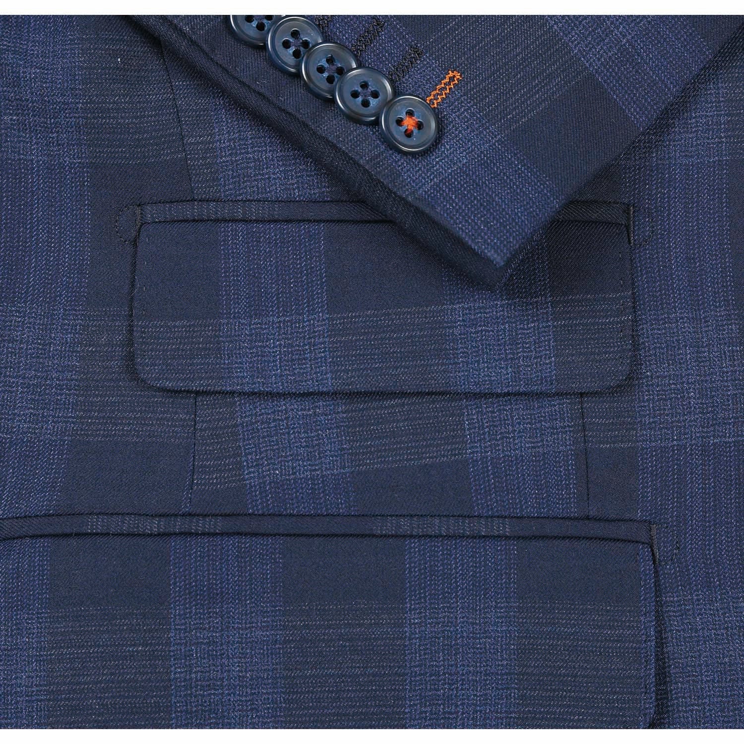 Wool Stretch Double Breasted SLIM FIT Suit in Grey and Brown Plaid (Short, Regular, and Long Available) by English Laundry