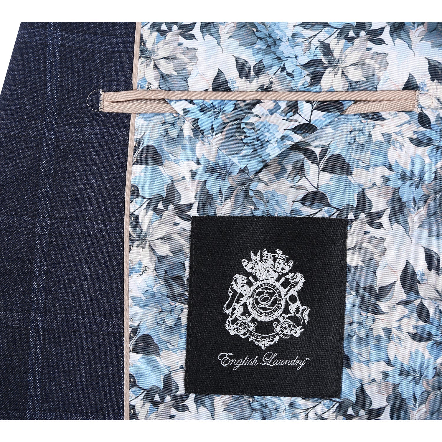 Wool Stretch Single Breasted SLIM FIT Suit in Navy Check (Short, Regular, and Long Available) by English Laundry