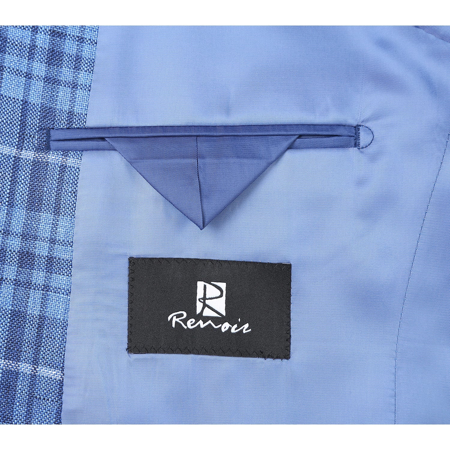 Single Breasted SLIM FIT Linen Sport Coat in Blue and Navy Plaid (Short, Regular, and Long Available) by Renoir