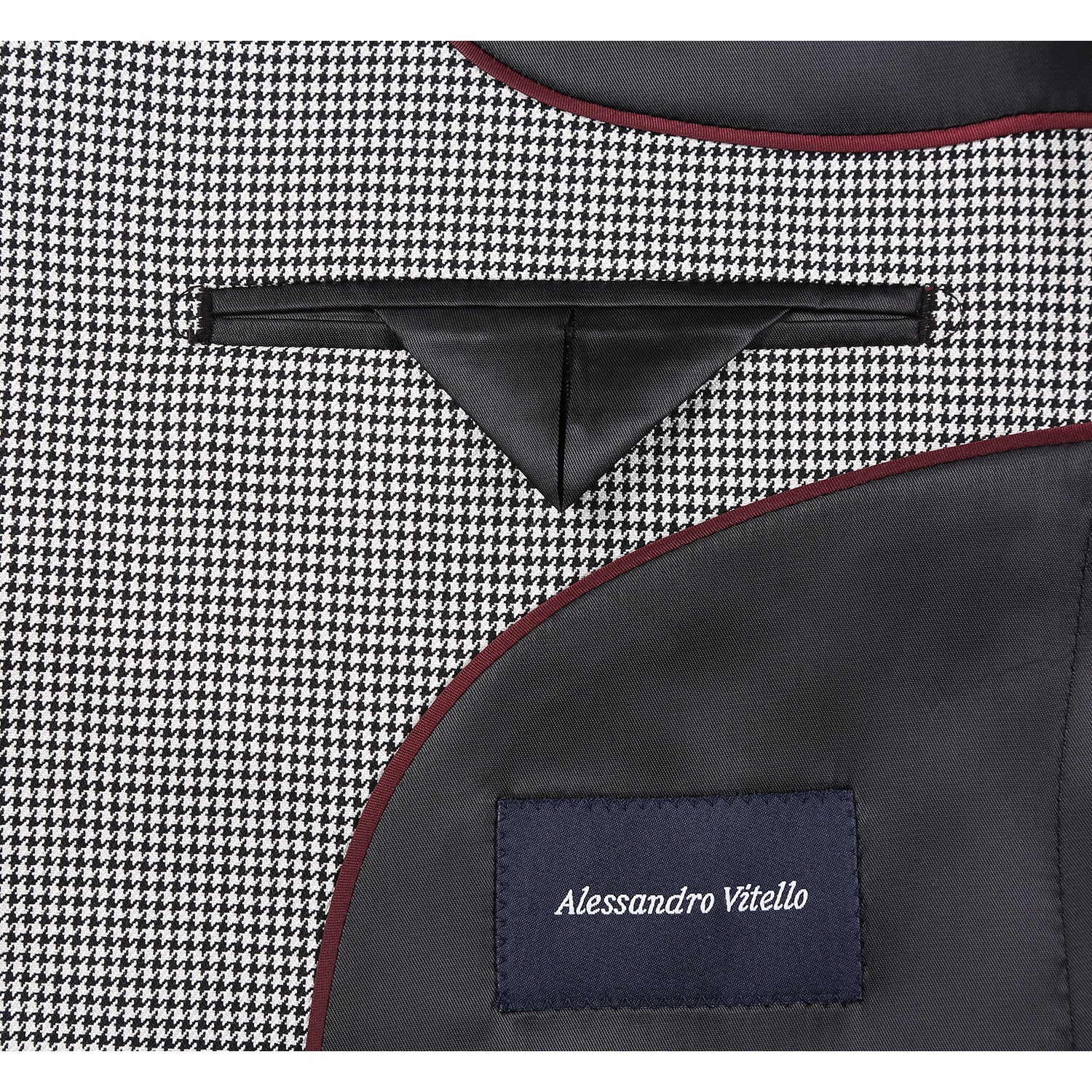 Single Breasted SLIM FIT Wool and Silk Sport Coat in Black and Winter White Houndstooth (Short, Regular, and Long Available) by Renoir