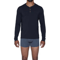 Henley Lounge Shirt in Black (Size Medium) by Wood Underwear