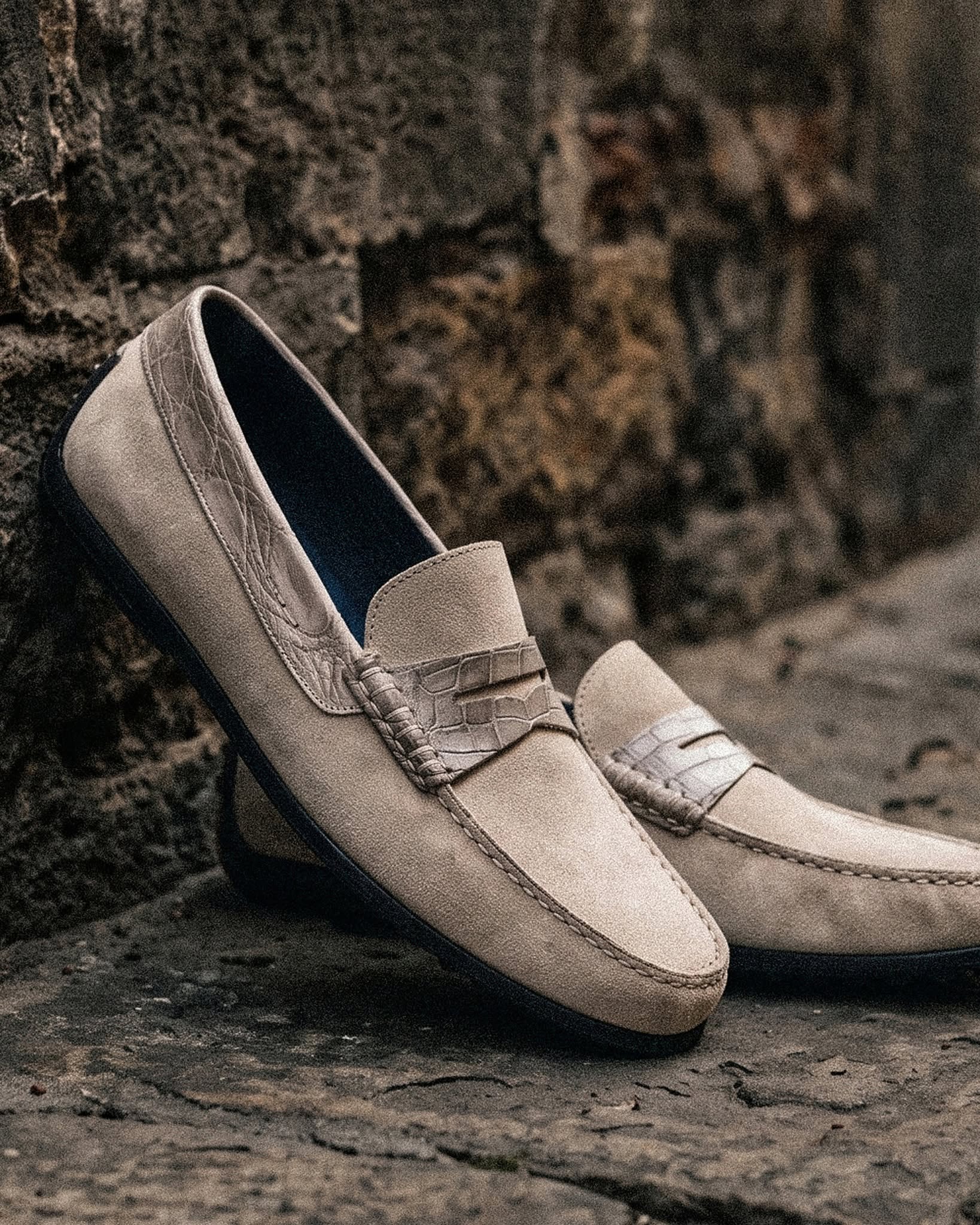 Monza Sueded Calfskin and Crocodile Driver in Sand by Zelli Italia