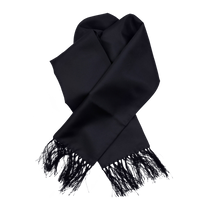 Solid Silk Ceremony Scarf with Handknotted Fringe in Black by Amanda Christensen