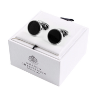 Round Onyx Silver-Plated Solid Brass Cufflinks by House of Amanda Christensen