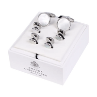 Mother of Pearl Circle Silver-Plated Solid Brass Cufflinks and Studs Set by House of Amanda Christensen