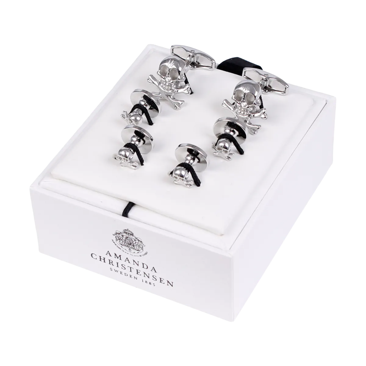 Skull & Crossbones Silver-Plated Solid Brass Cufflinks and Studs Set by House of Amanda Christensen
