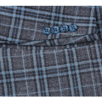 Single Breasted SLIM FIT Half Canvas Knit Soft Jacket in Grey and Blue Plaid (Short, Regular, and Long Available) by Pelago