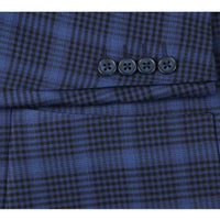 Single Breasted SLIM FIT Half Canvas Knit Soft Jacket in Navy and Blue Plaid (Size 42 Short) by Pelago