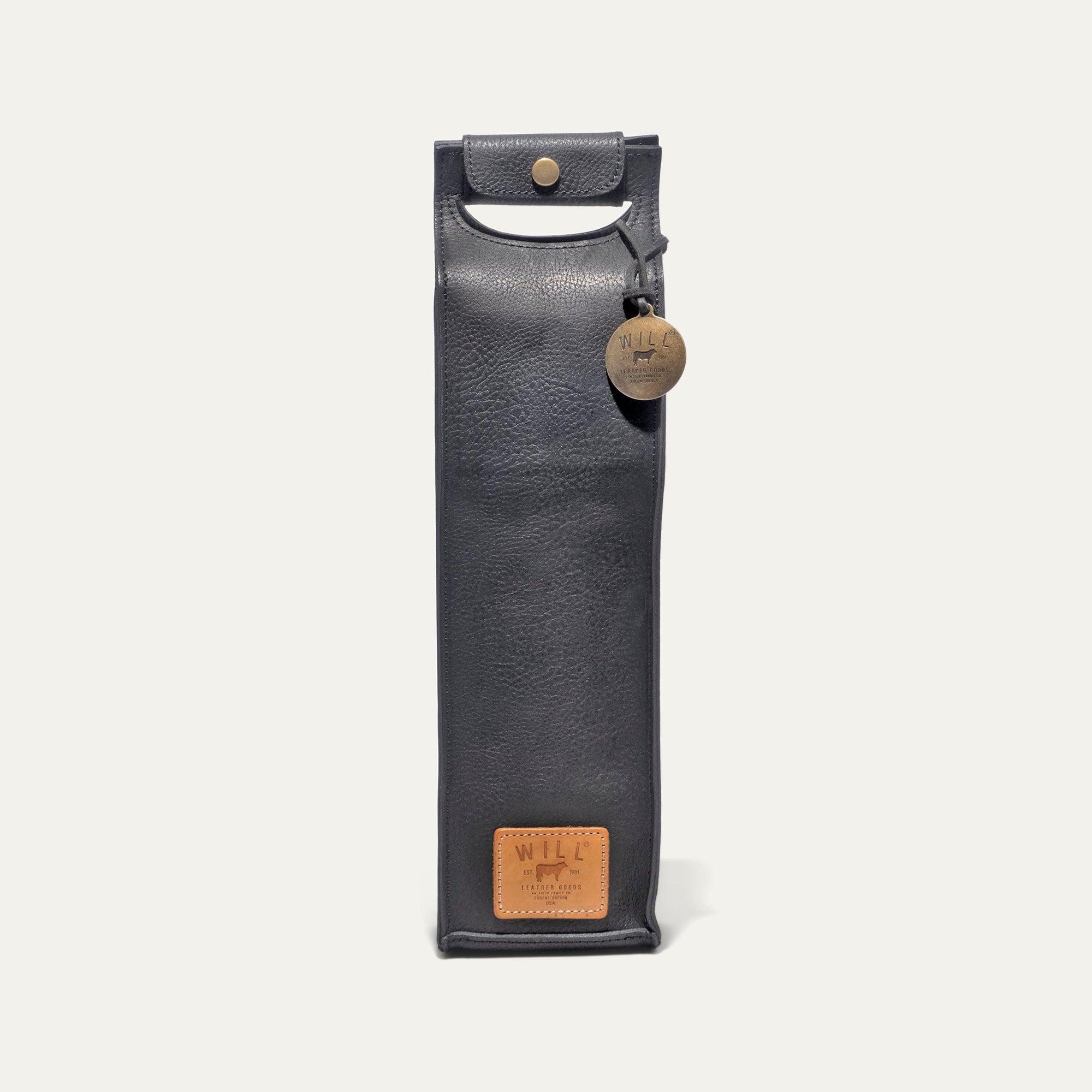 Single Leather Wine Bottle Case in Black by Will Leather Goods