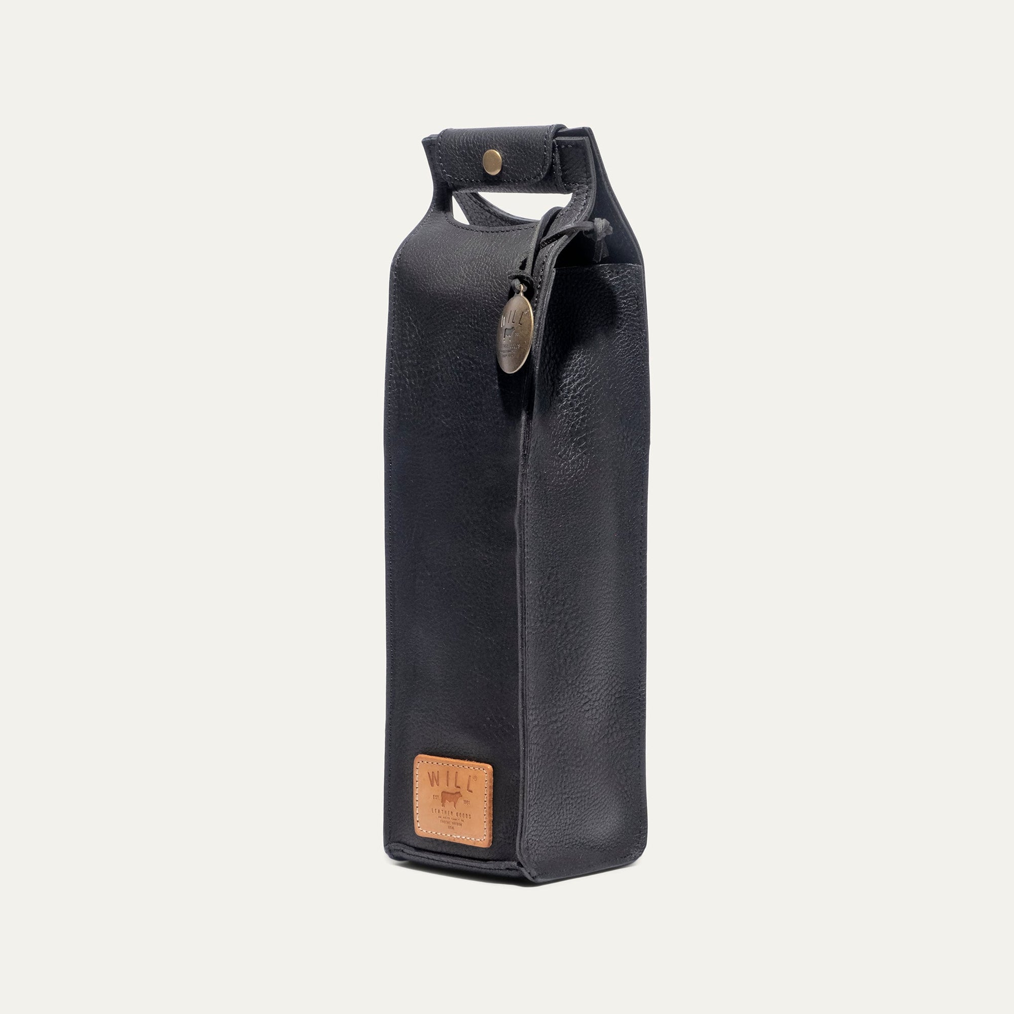Single Leather Wine Bottle Case in Black by Will Leather Goods