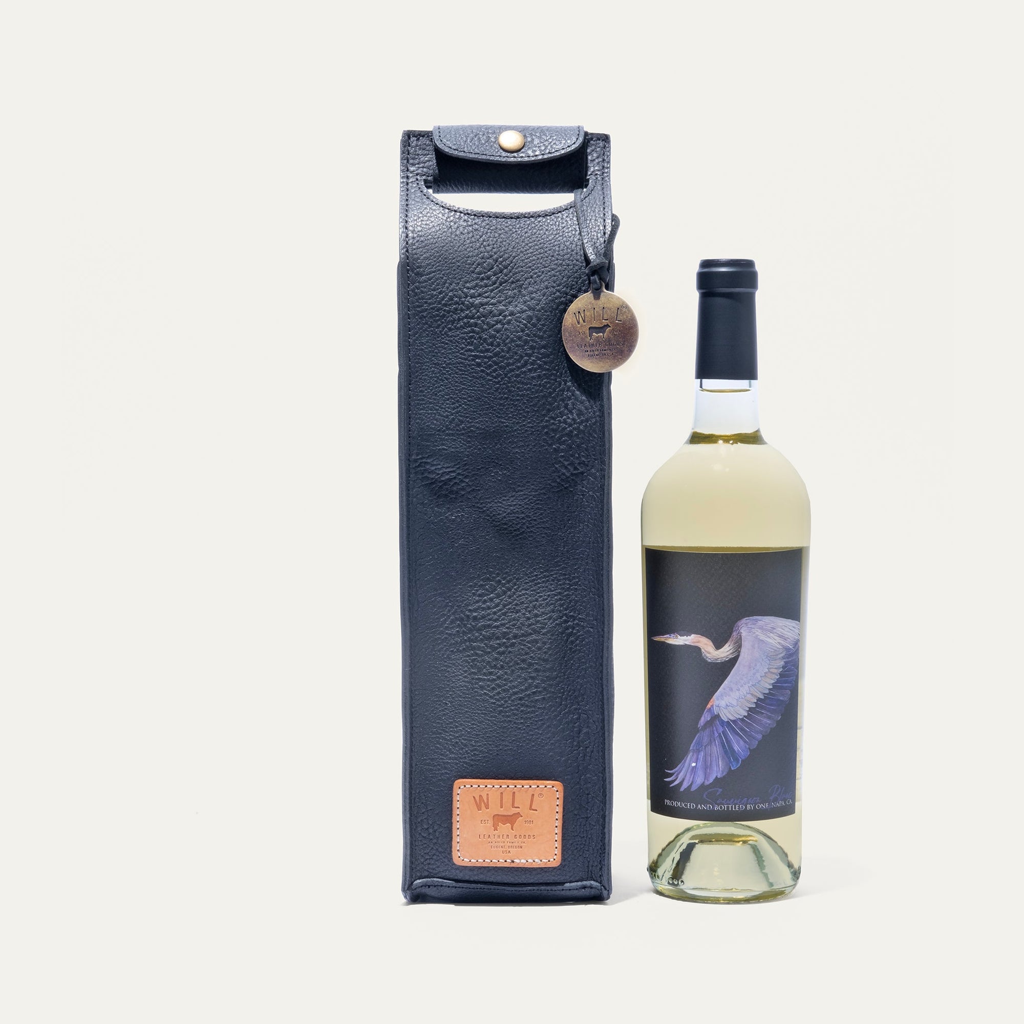Single Leather Wine Bottle Case in Black by Will Leather Goods