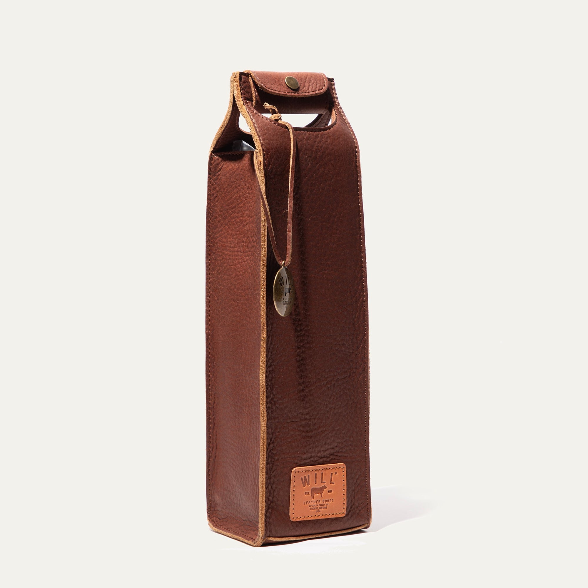 Leather Wine Bottle Case in Brown by Will Leather Goods