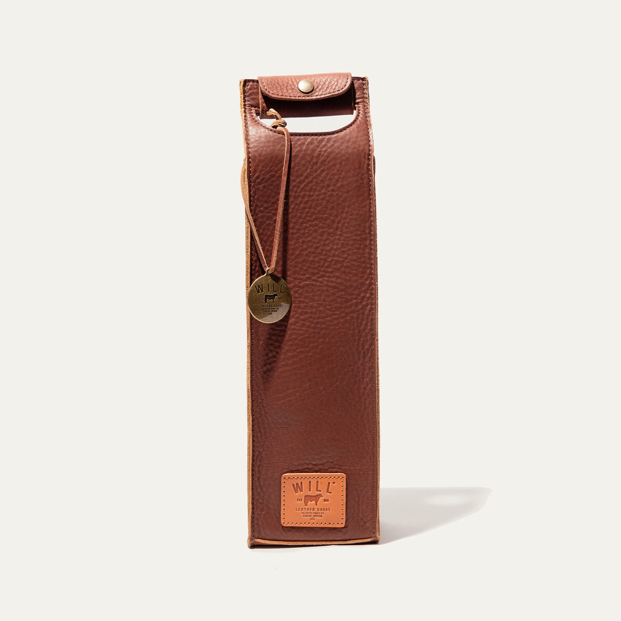 Single Leather Wine Bottle Case in Cognac by Will Leather Goods