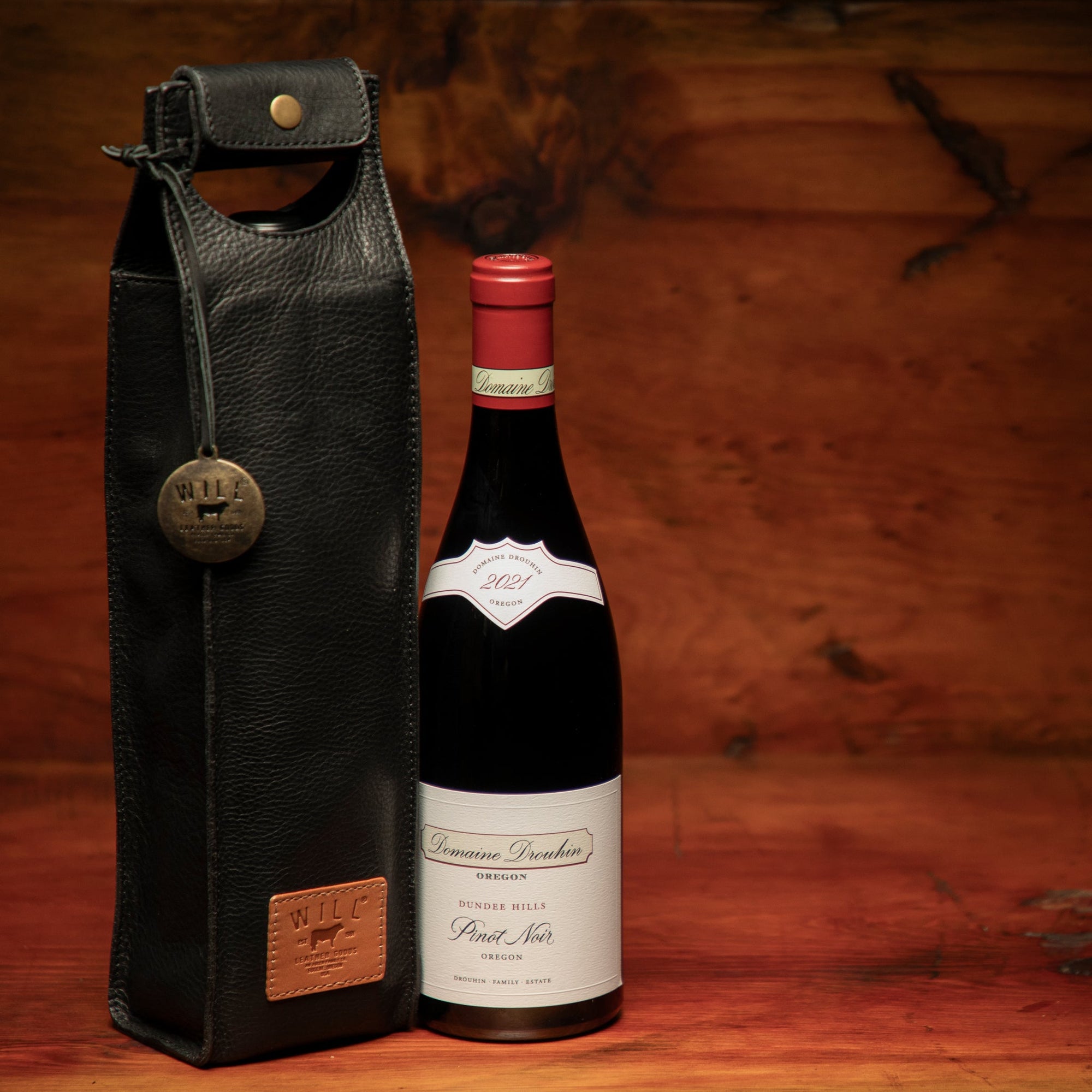 Single Leather Wine Bottle Case in Black by Will Leather Goods