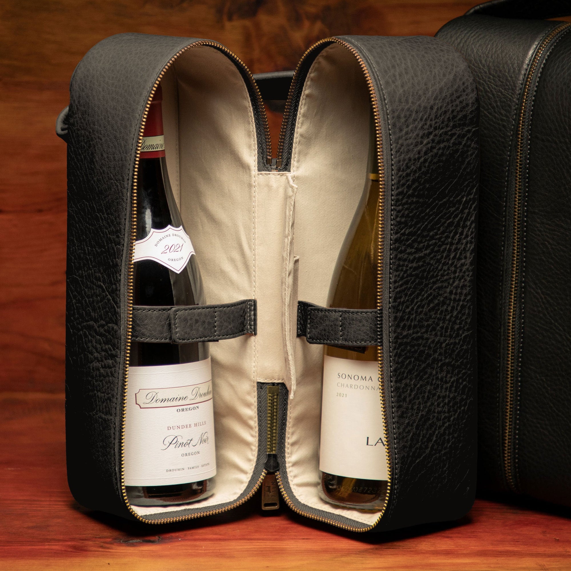 Hard Double Leather Wine Bottle Case in Black by Will Leather Goods