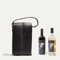 Double Leather Wine Bottle Case in Black by Will Leather Goods