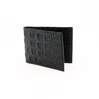 Italian Hornback Croc Embossed Calfskin Leather Billfold Wallet in Black by Torino Leather