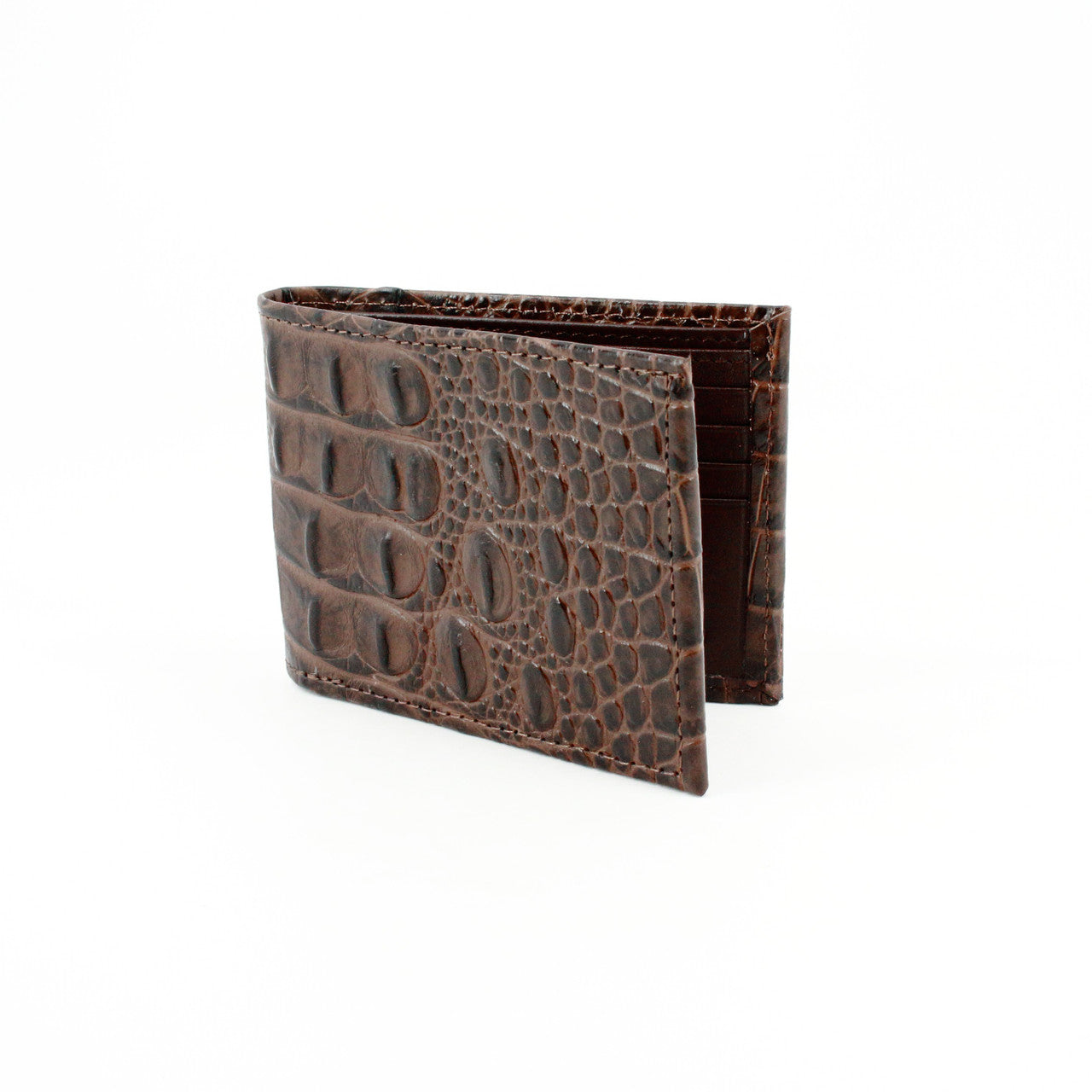 Italian Hornback Croc Embossed Calfskin Leather Billfold Wallet in Brown by Torino Leather