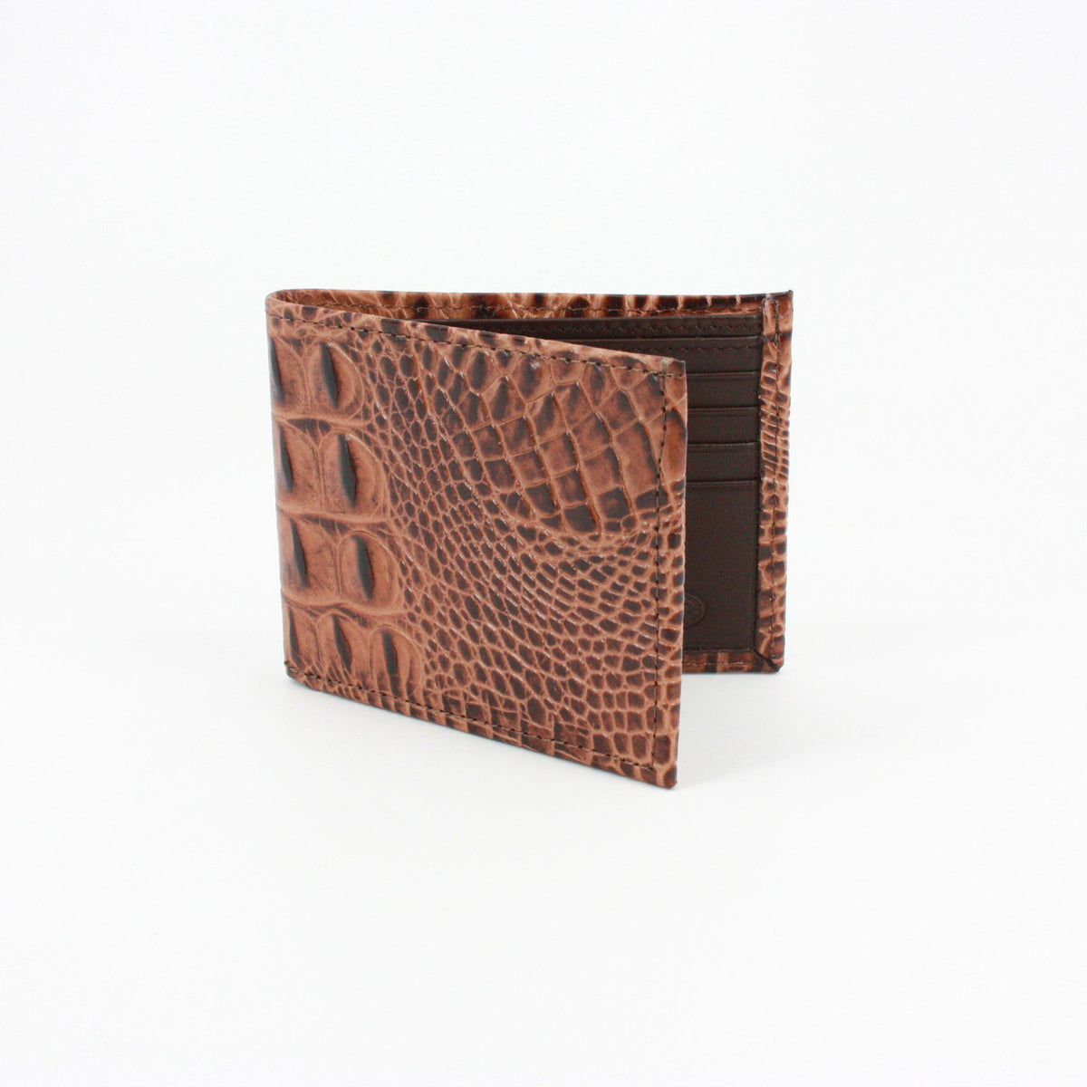 Italian Hornback Croc Embossed Calfskin Leather Billfold Wallet in Cog