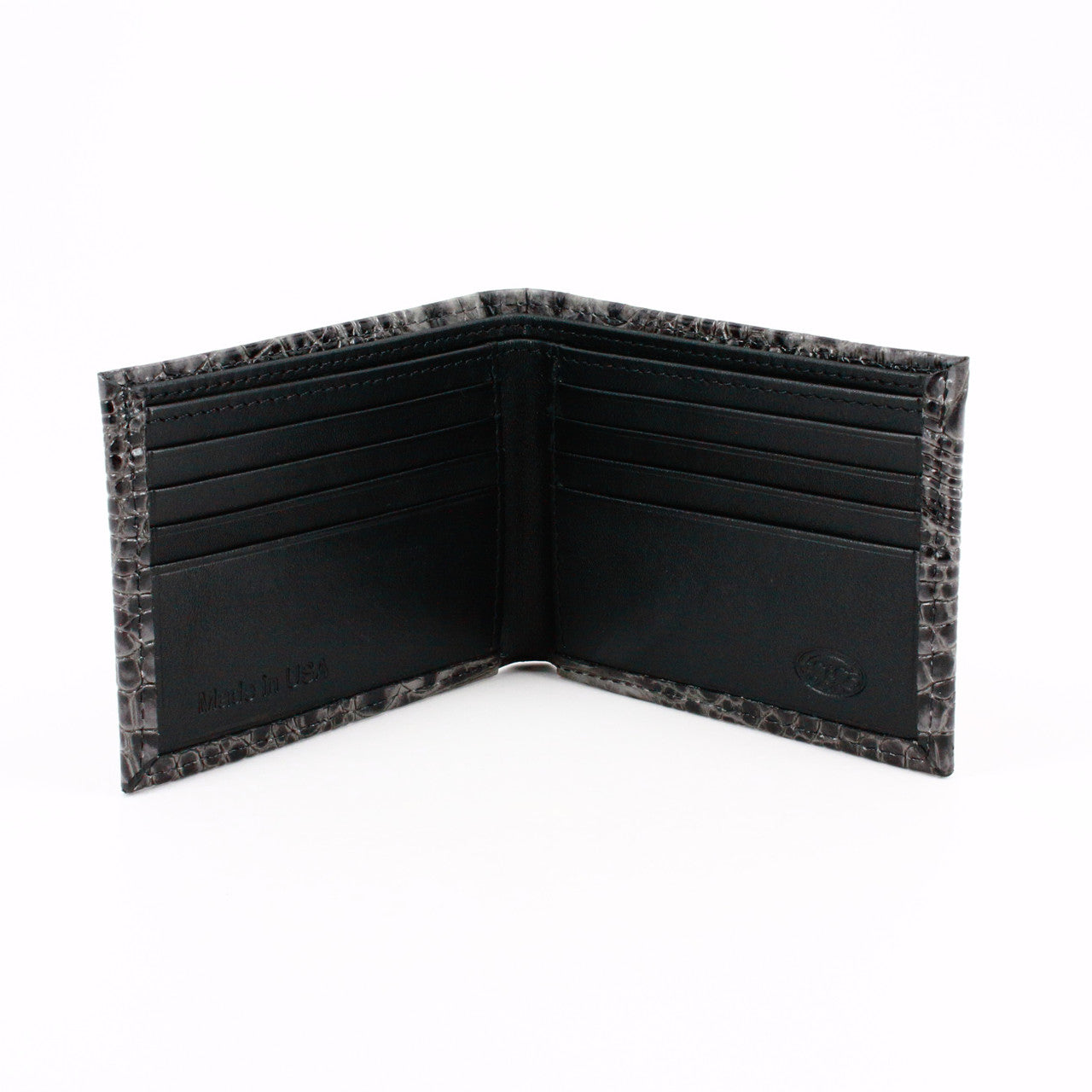 Italian Hornback Croc Embossed Calfskin Leather Billfold Wallet in Grey by Torino Leather