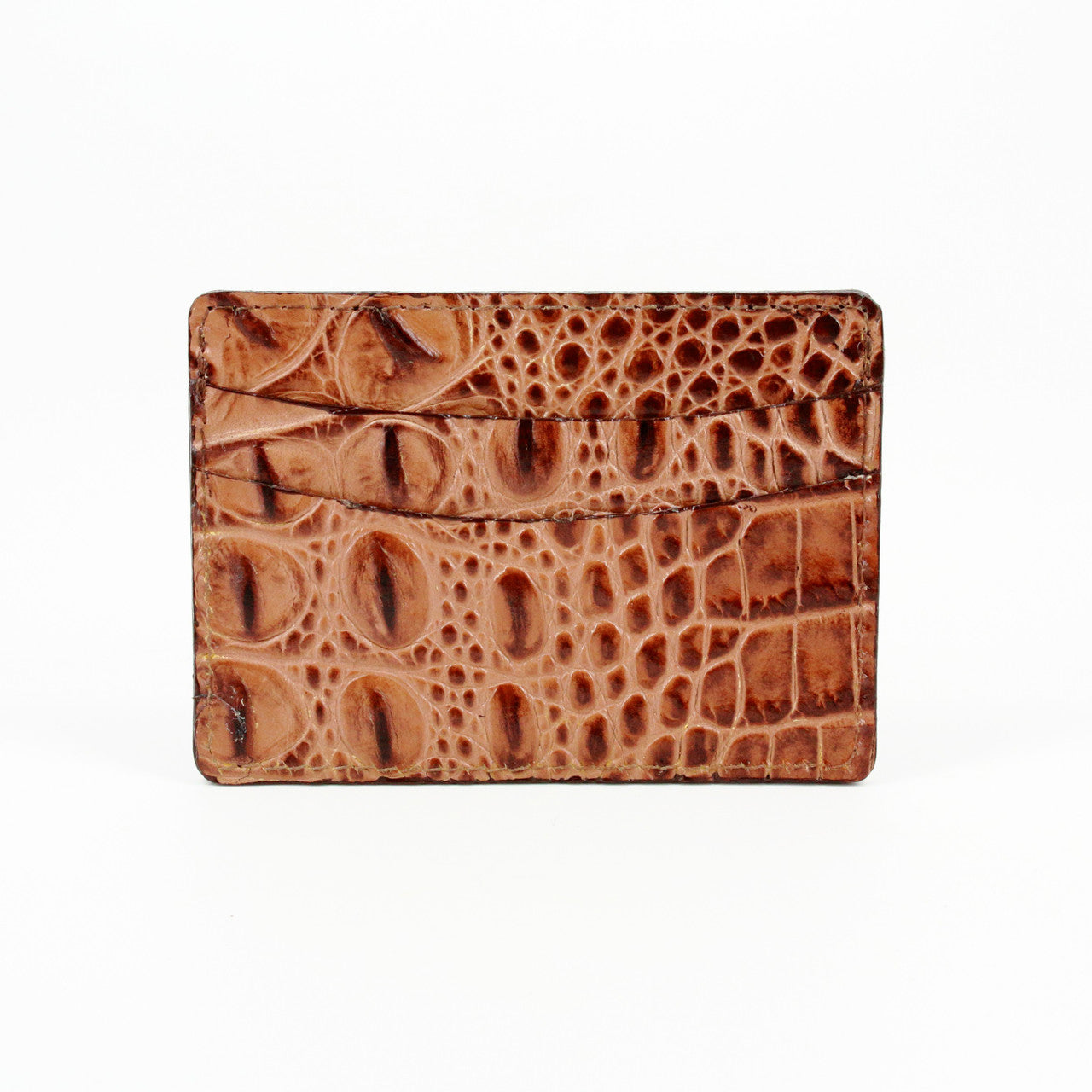 Italian Hornback Croc Embossed Calfskin Leather Card Case in Cognac by Torino Leather