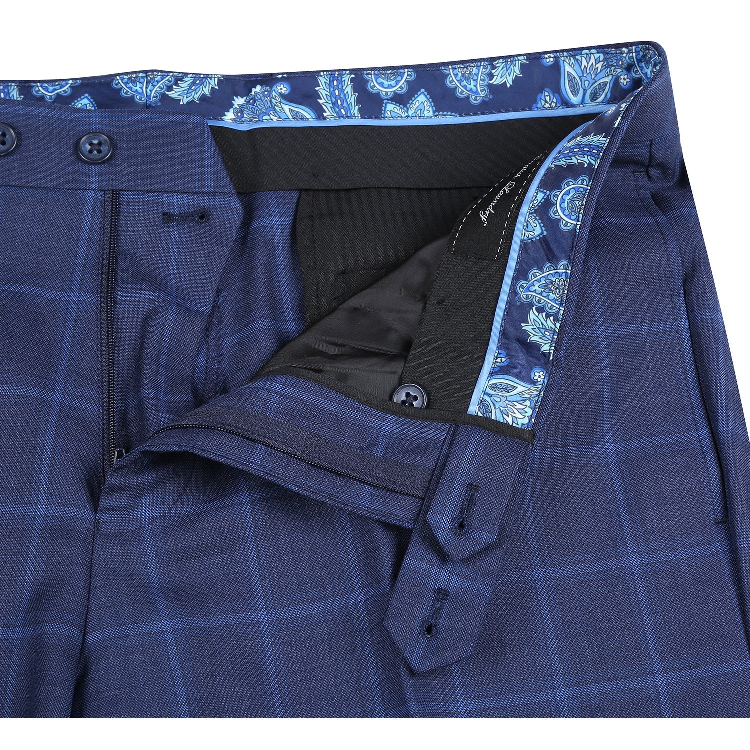 Wool Stretch Single Breasted SLIM FIT Suit in Navy Windowpane Check (Short, Regular, and Long Available) by English Laundry