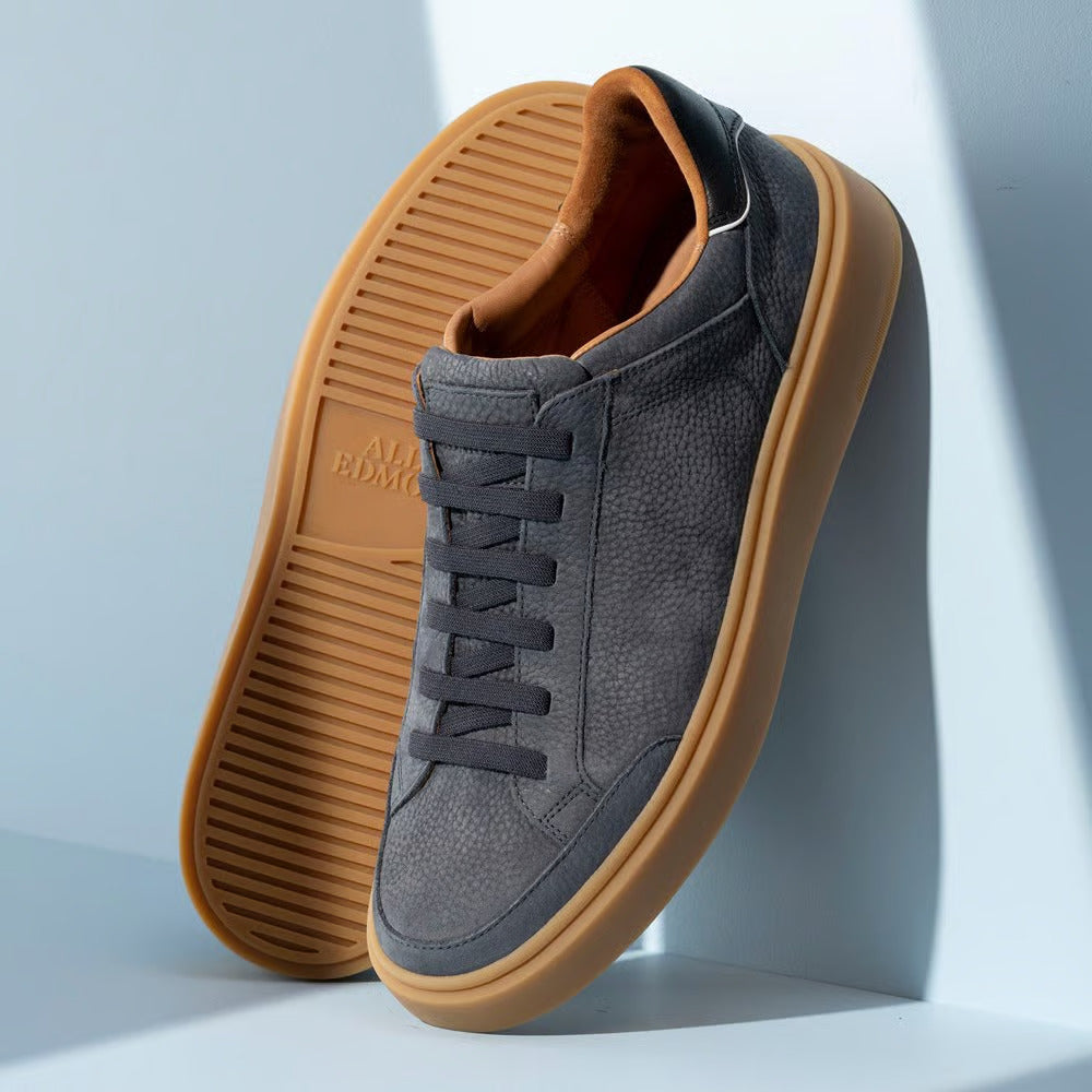 Oliver Slip-On Stretch-Lace Sneaker in Piombo Grey Suede with Gum Sole by Allen Edmonds