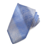 French Blue, Sky, and Latte Snakeskin Stripe Woven Silk Jacquard Tie by Dion Neckwear