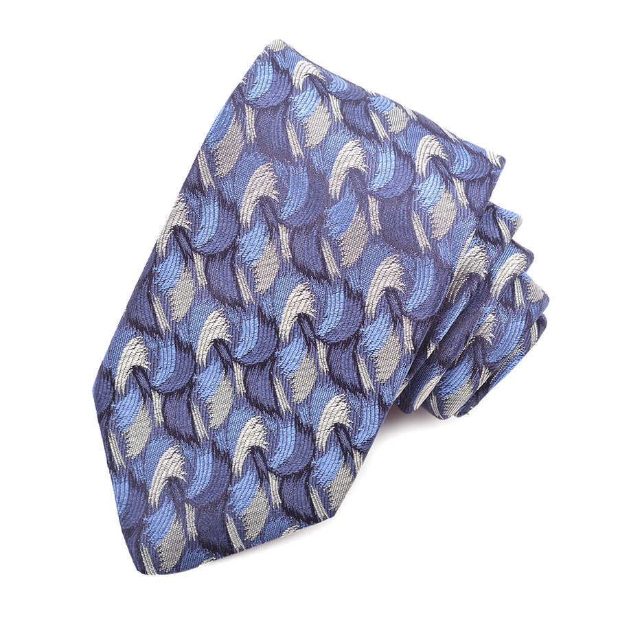 Navy, Marine, and Silver Brush Strokes Woven Silk Jacquard Tie by Dion Neckwear