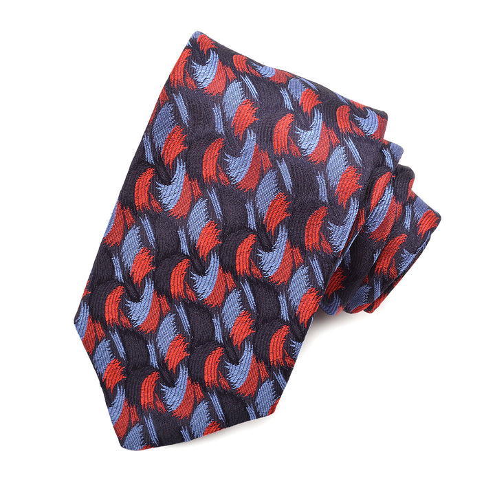 Red, French Blue, and Navy Brush Strokes Woven Silk Jacquard Tie by Dion Neckwear