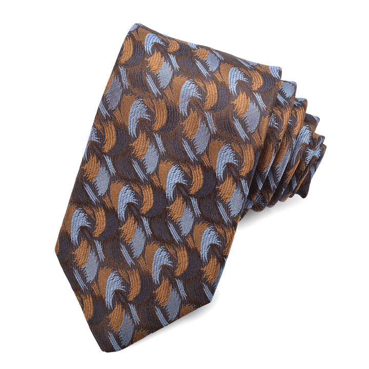 Mocha, Tan and Navy Brush Strokes Woven Silk Jacquard Tie by Dion Neckwear