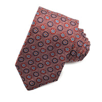 Red, Navy, and Sky Daisy Medallion Mélange Woven Silk Jacquard Tie by Dion Neckwear