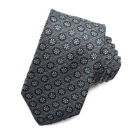 Forest, Navy, and Sky Daisy Medallion Mélange Woven Silk Jacquard Tie by Dion Neckwear