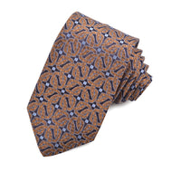 Mocha, Sky, and Navy Geometric Links Woven Silk Jacquard Tie by Dion Neckwear