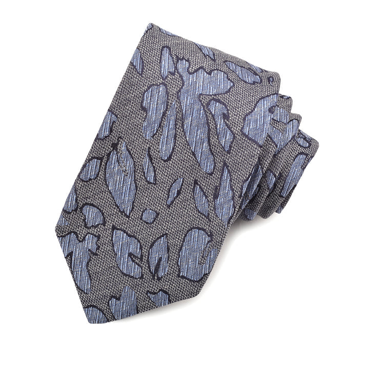 Grey, Powder Blue, and Navy Mélange Petals Woven Silk Jacquard Tie by Dion Neckwear