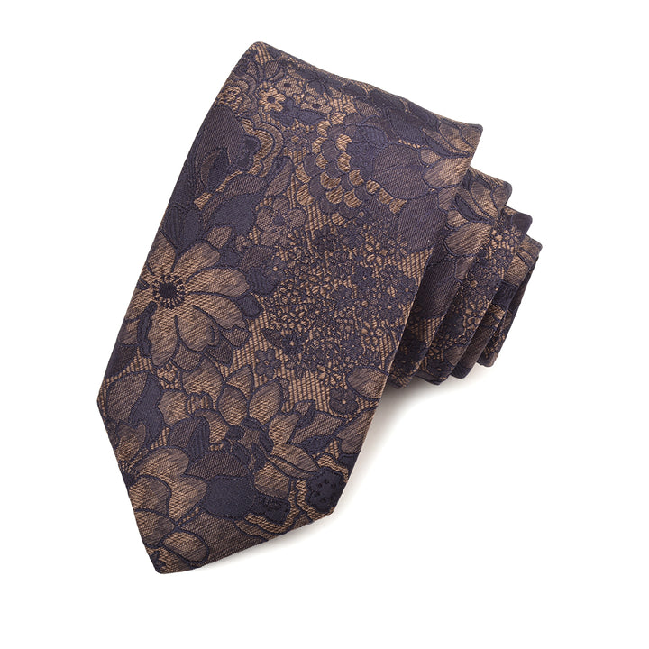 Mocha and Navy Mélange Bouquet Woven Silk Jacquard Tie by Dion Neckwear