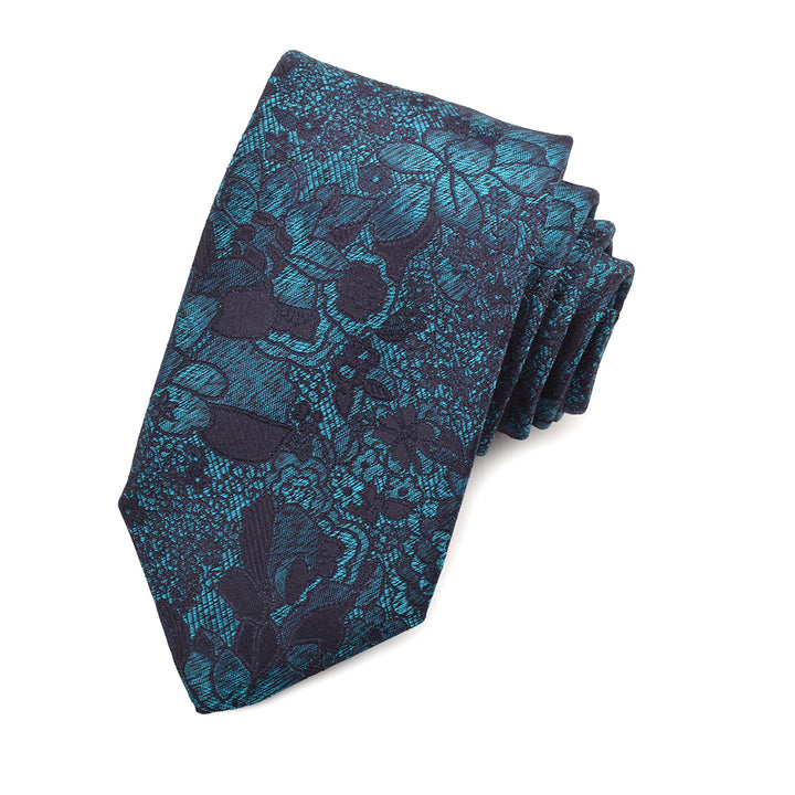 Aqua and Navy Mélange Bouquet Woven Silk Jacquard Tie by Dion Neckwear