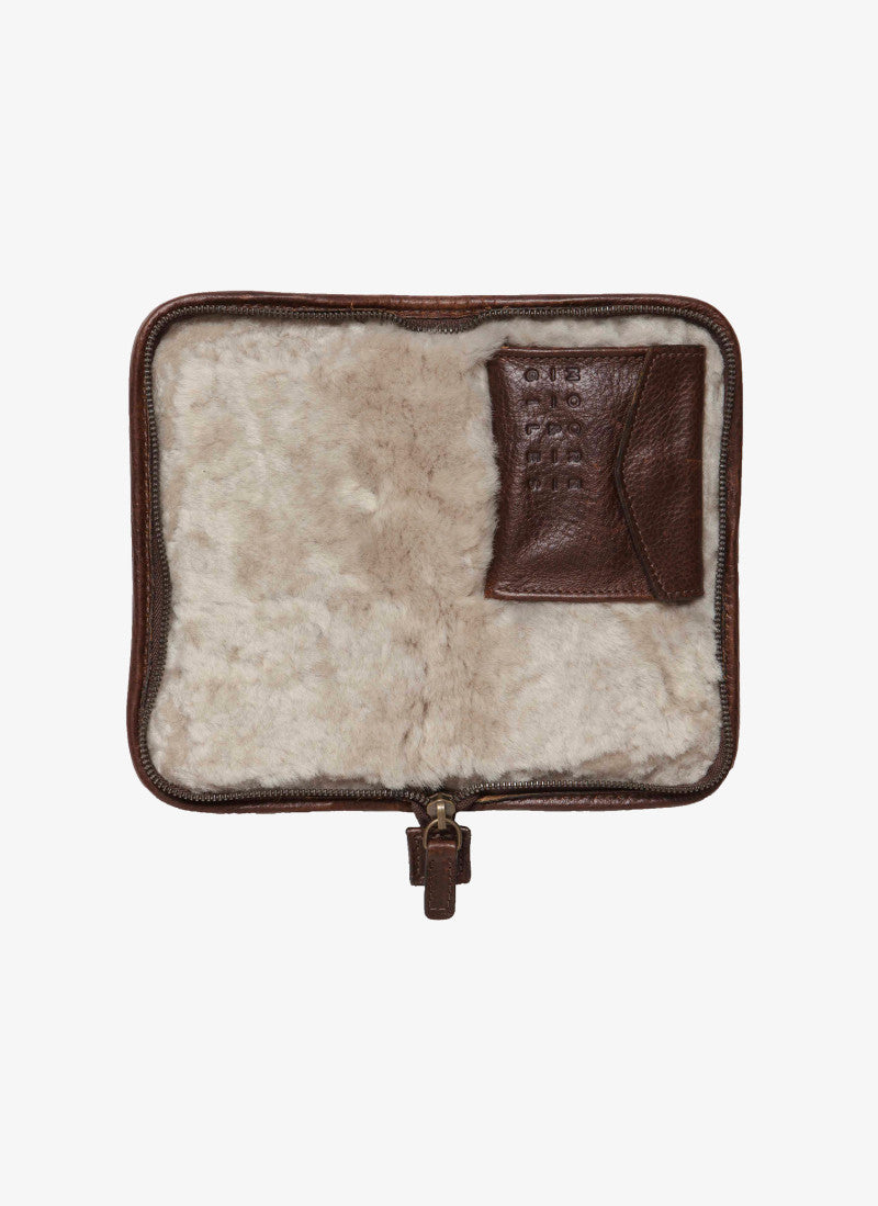 Shearling Lined Accessories Case in Titan Milled Brown by Moore & Giles