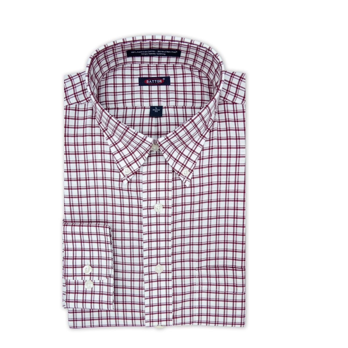 'Alabama Red' Crimson Check Long Sleeve Beyond Non-Iron® Cotton Twill Sport Shirt by Batton
