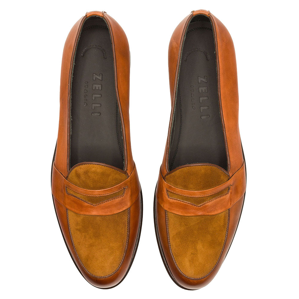 Alberto Italian Calf & Suede Loafer in Cognac by Zelli Italia